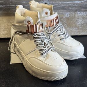 Juicy Couture White High-Top Sneakers with Rose Gold Logo Accent